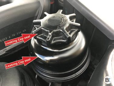 Leaking power steering reservoir cap seal BMW