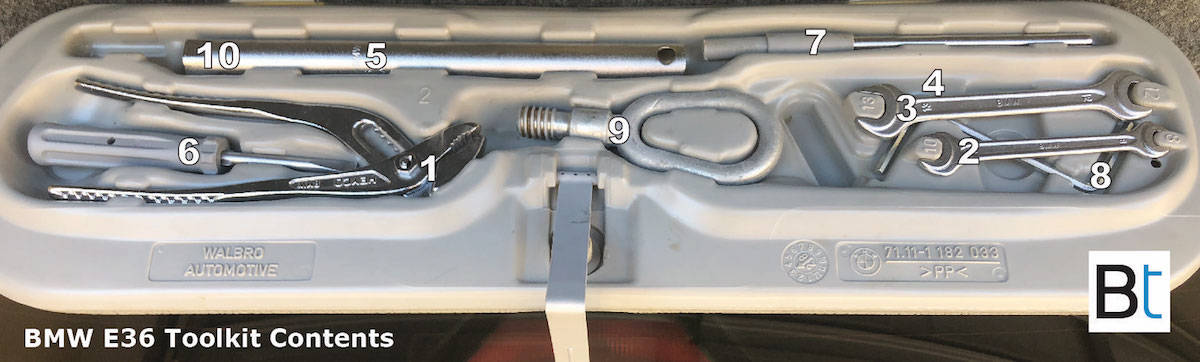BMW E36 toolkit contents part numbers